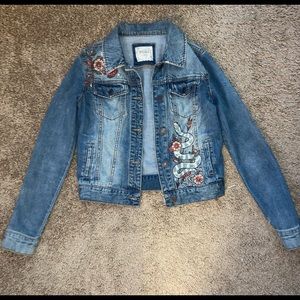 Mudd blue jean jacket with designs size extra small